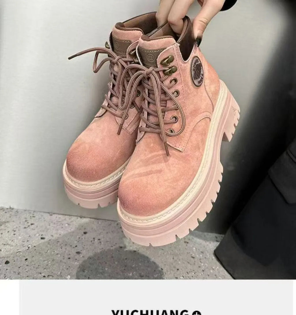 Botas cortas de tacón medio para mujer, zapatos altos a la moda, nuevos botines cómodos con cordones para ocio al aire libre para otoño e invierno