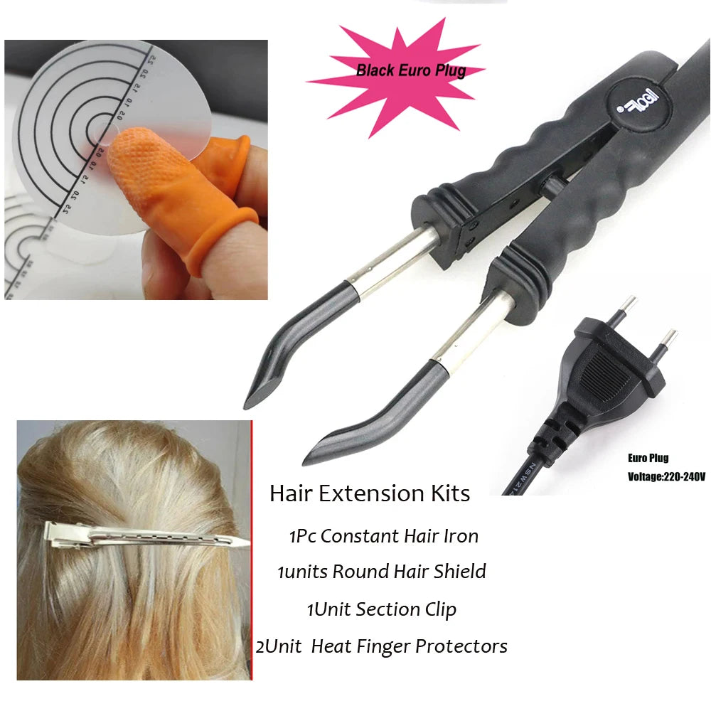 Pinzas de conector de calor Captin para extensiones de cabello, herramienta constante de hierro para extensiones de cabello con luz en V, herramientas de extensión de cabello