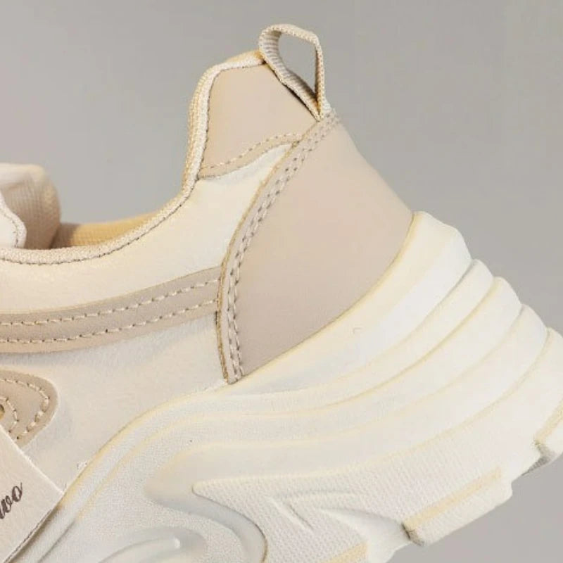 Zapatillas de deporte para mujer, zapatos de cuero con aumento de altura, zapatos informales con cordones a la moda, zapatos vulcanizados para exteriores, zapatos de plataforma de diseñador para mujer
