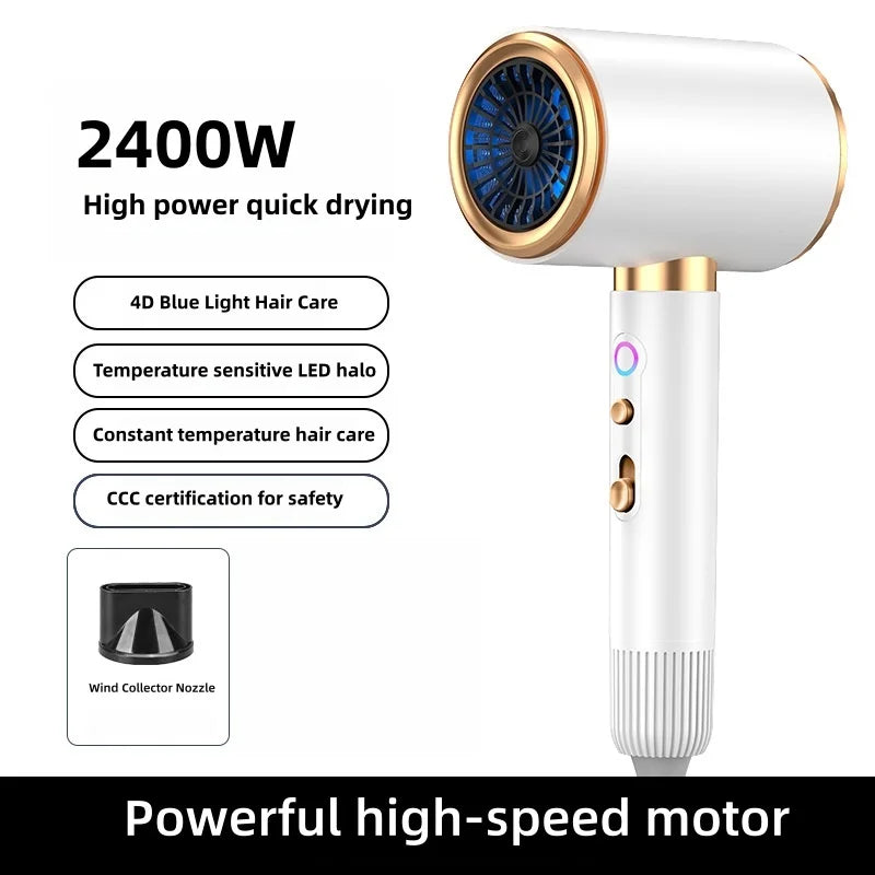 Secador de Pelo de Alta Velocidad 2026, 2400W de Alta Potencia, Iones Negativos Azules, Ultra Silencioso, para Salón de Belleza y Hogar, Enchufe US/EU/UK/AU