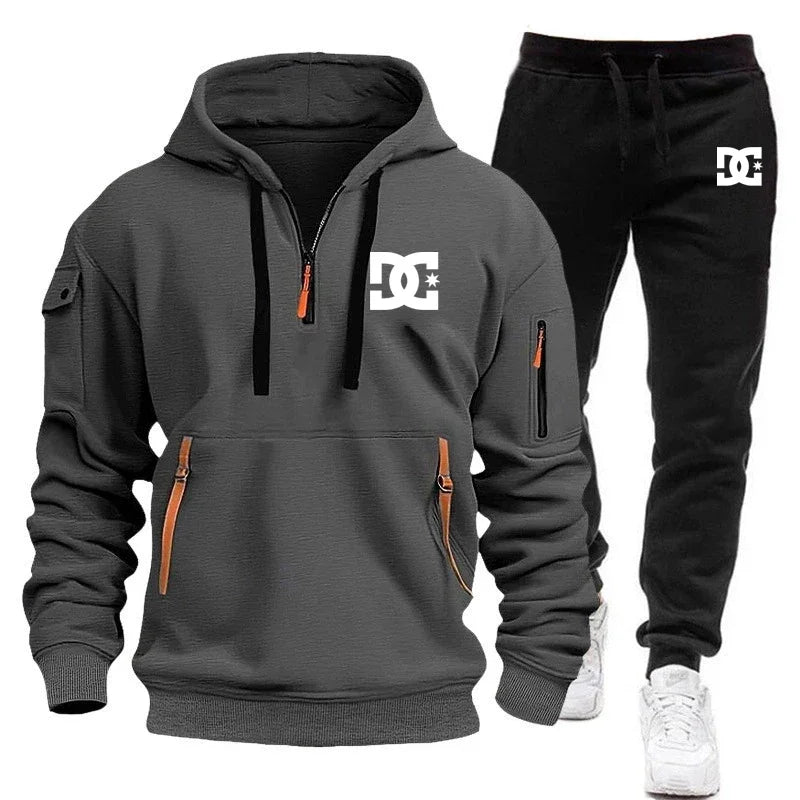 2025 Nuevo conjunto informal de otoño e invierno para hombre, sudadera con capucha y pantalones para correr para hombre al aire libre a la moda, conjunto de 2 piezas