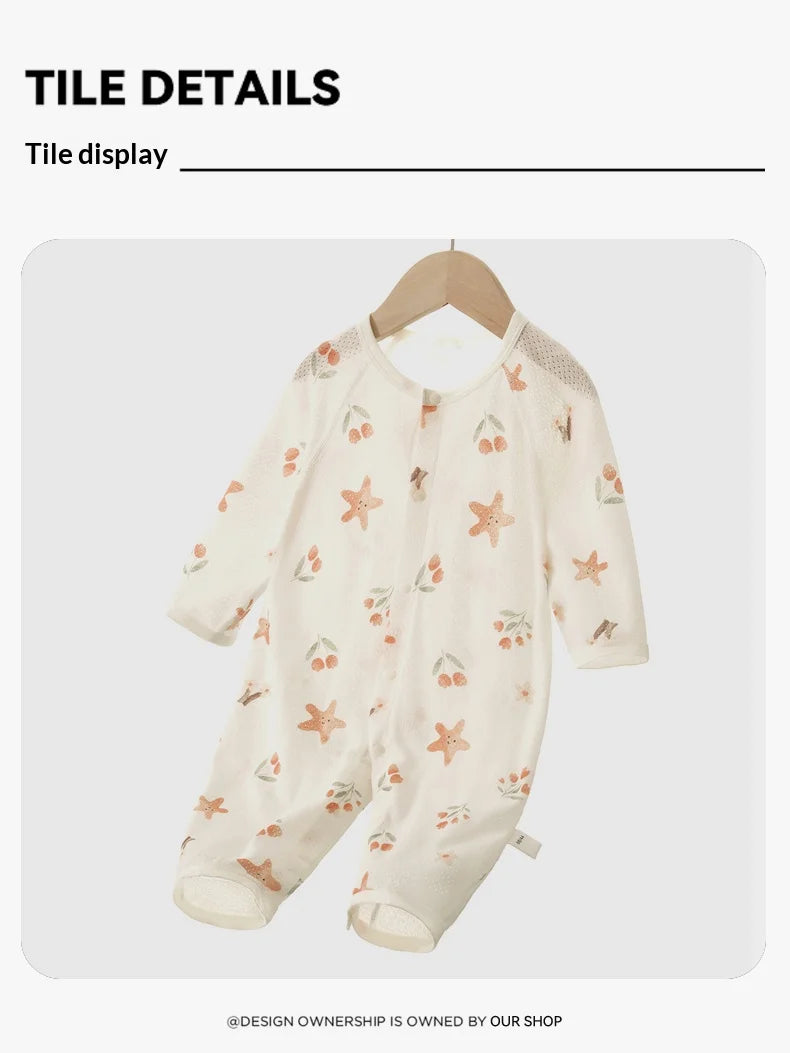 Traje de Verano para Bebés, de Algodón Puro, Manga Larga, Transpirable, Suave y Cómodo, con Aire Acondicionado