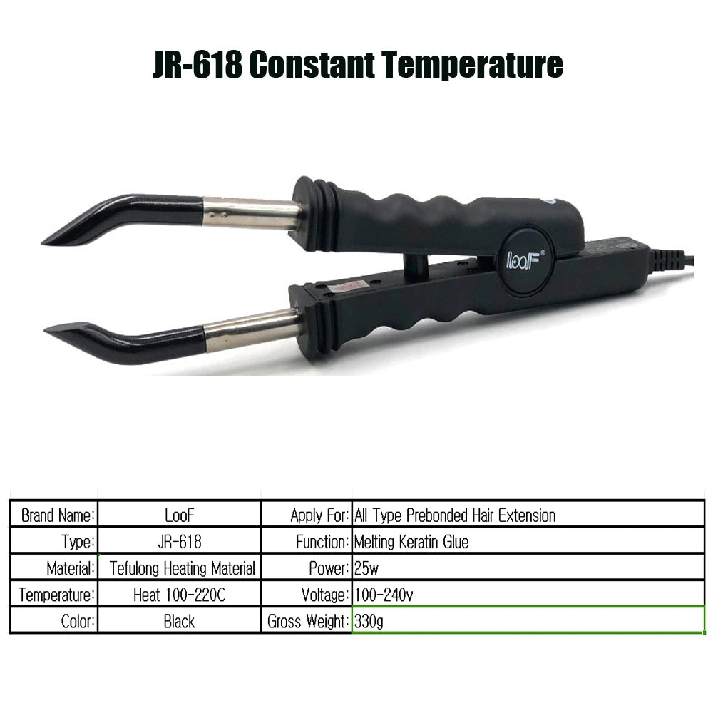 Pinzas de conector de calor Captin para extensiones de cabello, herramienta constante de hierro para extensiones de cabello con luz en V, herramientas de extensión de cabello