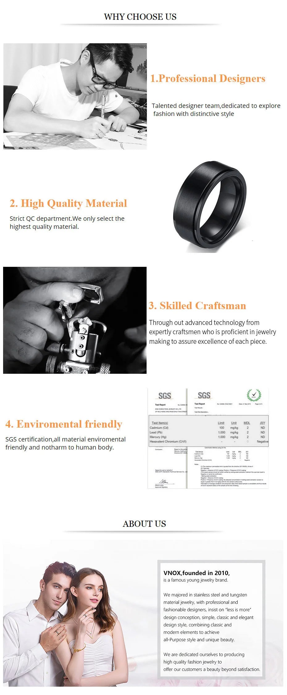Vnox-Anillo de boda personalizado de acero inoxidable para hombres y mujeres, anillo central cepillado con borde biselado, banda negra, nombre grabado, letra, fecha