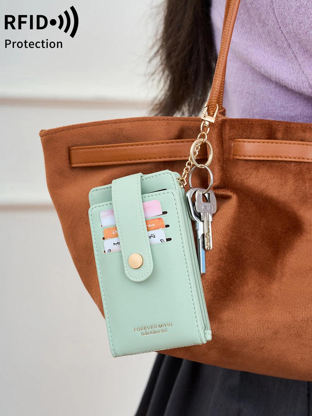 Elegante tarjetero plegable vertical, cartera ultrafina para mujer, tarjetero plegable, monedero con cremallera, bolso de mano con llavero