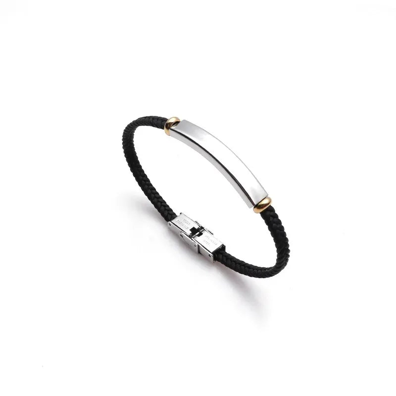 Pulsera Punk fina de cuero con nombre personalizado para hombre, pulseras personalizadas de acero inoxidable para mujer y hombre, pulsera de identificación