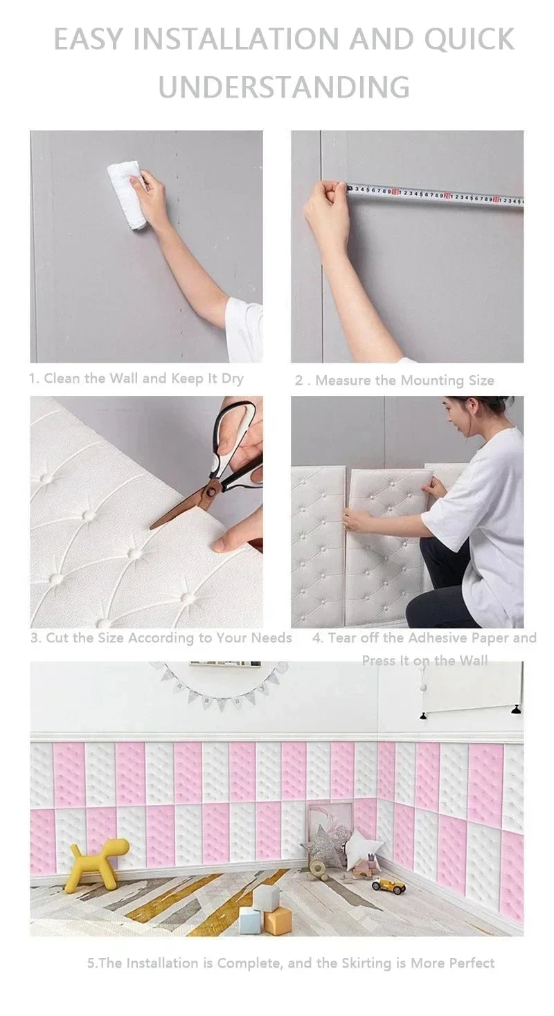 Papel Tapiz Autoadhesivo 3D, Almohadilla de Pared Anticolisión, para Dormitorio Infantil, Sala de Estar, Almohadilla de Espuma Suave, Decoración del Hogar