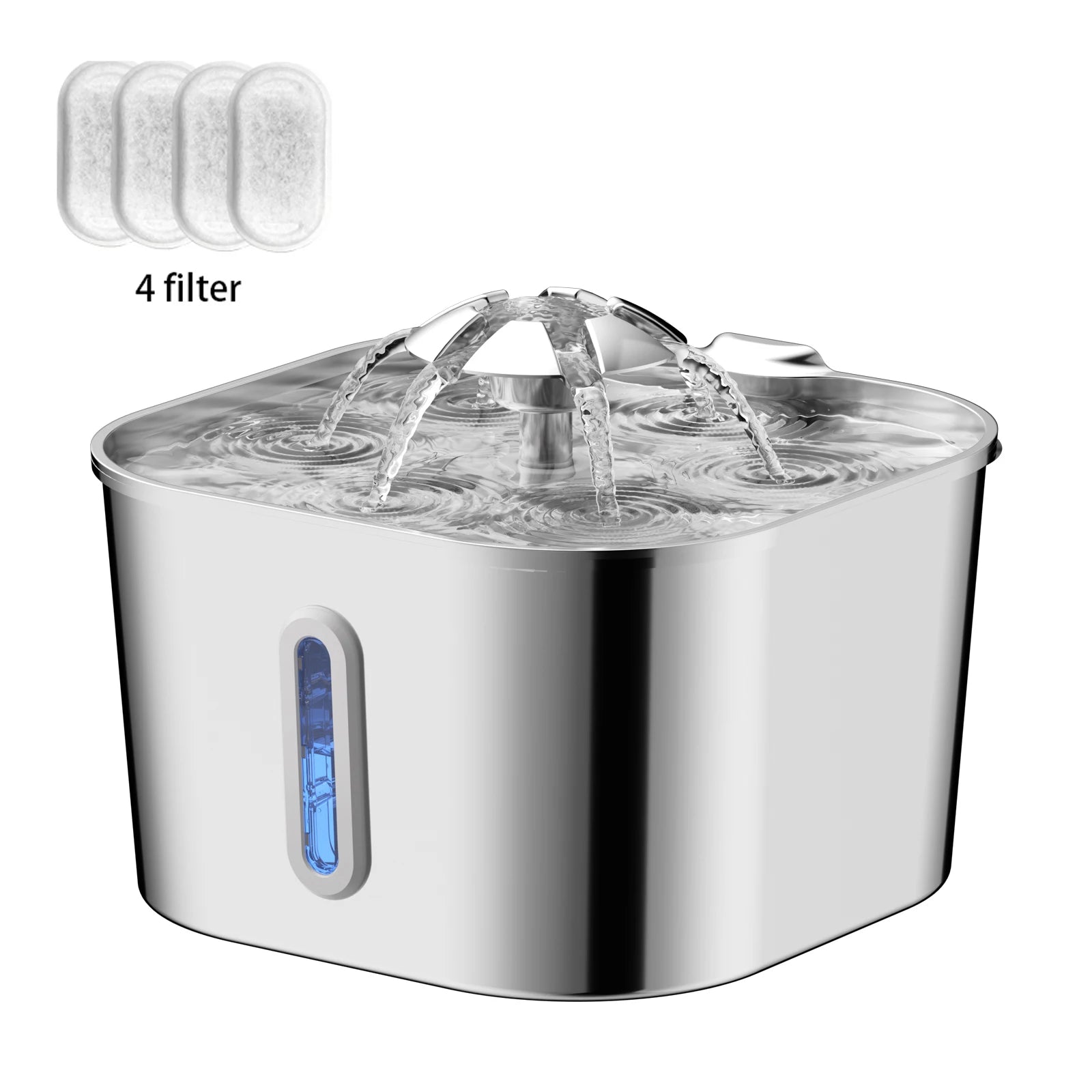 Fuente automática para gatos de 2,2l/74OZ, dispensador de agua para mascotas de acero inoxidable, bomba de agua silenciosa, filtrado de circulación, ventana Visual