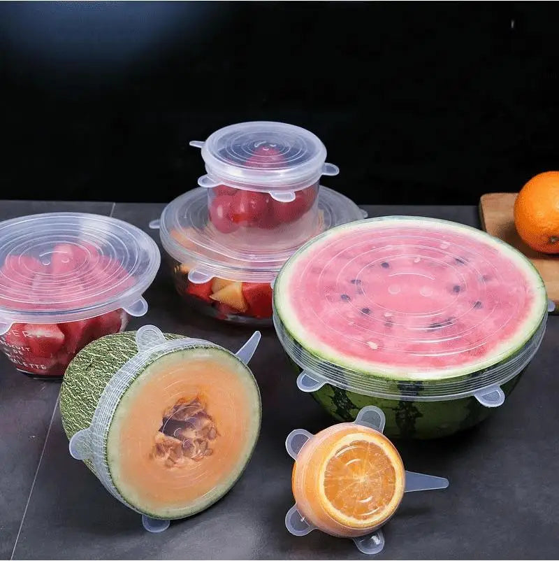 Tapas de silicona reutilizables para mantenimiento fresco, tapas de silicona adaptables para latas, platos de comida, utensilios de cocina, 6 uds.