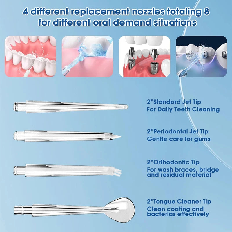 Irrigador Oral eléctrico inteligente portátil, hilo Dental de agua, 4 chorros, 3 modos, irrigador Dental recargable por chorro de agua, limpiador Dental