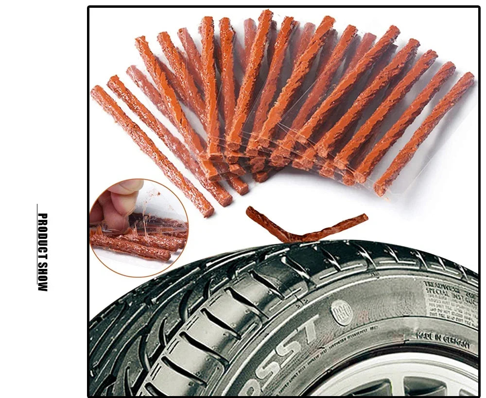 Kit de reparación rápida de neumáticos, cuerda de goma, fijación de pinchazos para coche, motocicleta, bicicleta eléctrica, herramienta de parche de emergencia para neumáticos de vacío, 1-20 juegos