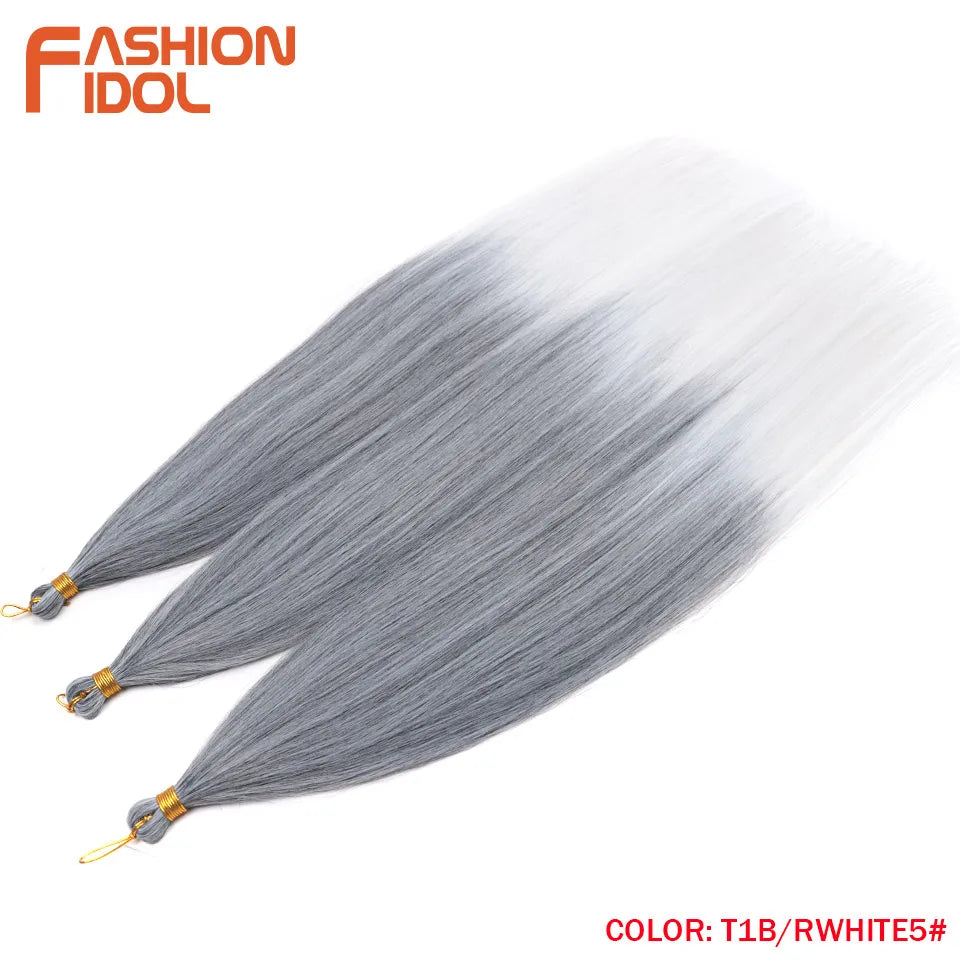 FASHION IDOL, 28 pulgadas, 300g/3 piezas, cabello liso, cabello trenzado sintético, extensiones de cabello de fibra resistente al calor, color gris ombré