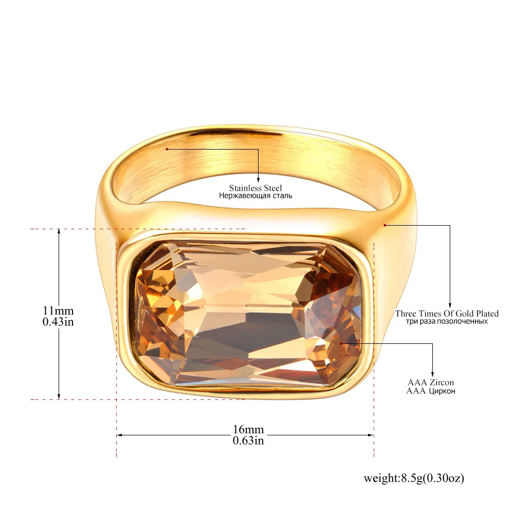 Lokaer, anillo de boda de acero inoxidable con circonita cúbica brillante de lujo, chapado en oro de 18 quilates PVD, joyería resistente al agua R24007