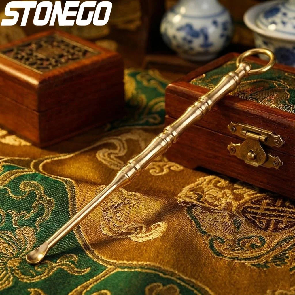 Minicuchara de latón Vintage, pala, herramienta de limpieza de orejas, llavero, cuchara medicinal, cuidado Personal de estilo antiguo