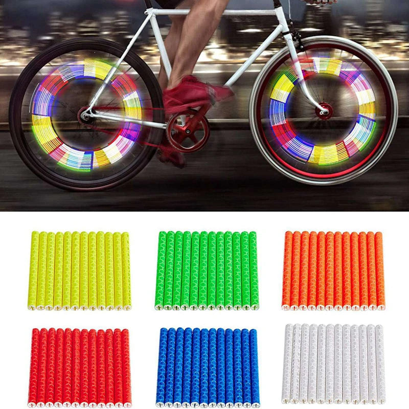 12 unids/bolsa radios de rueda de bicicleta pegatina reflectante tira de tubo luz de advertencia DIY 7,5 cm MTB Reflector de ciclismo Kit de seguridad reflectante