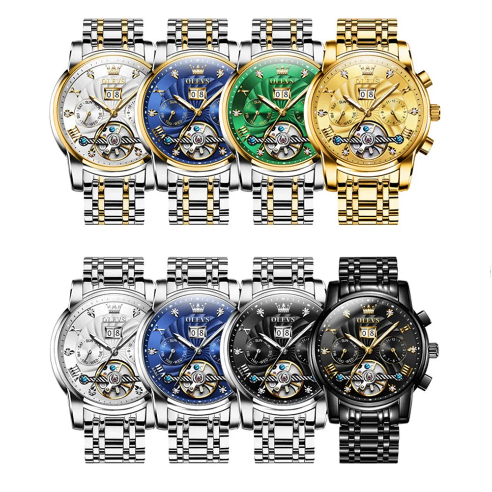 OLEVS 9910 Reloj para hombre Tourbillon de lujo Original Reloj mecánico automático Reloj luminoso resistente al agua con fecha y día con caja Reloj