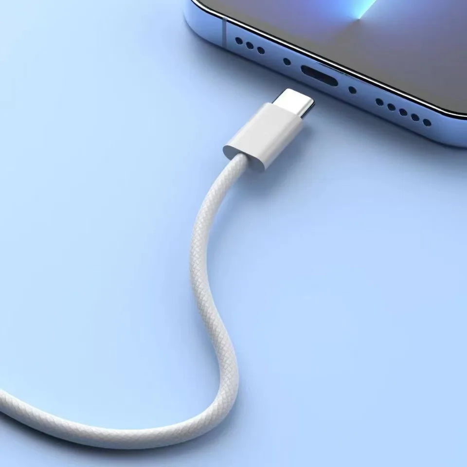 Cable USB C a C de carga rápida blanco, Cable cargador rápido USB tipo C trenzado de nailon de 60W para IPhone15/Samsung/Oppo/Vivo/Redmi A, 1 ud.
