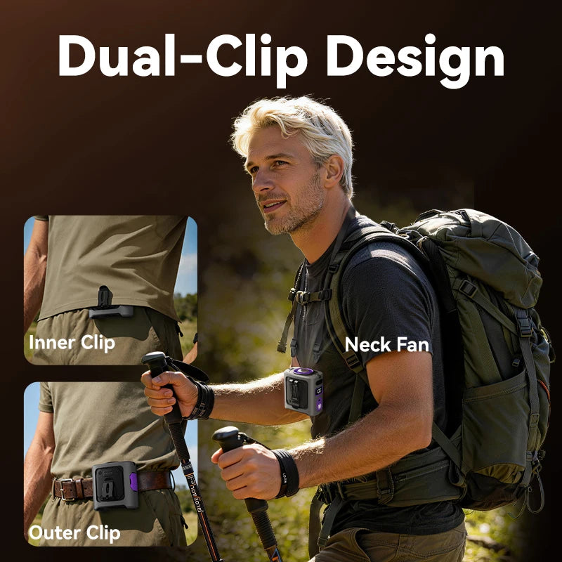 Ventilador de cintura portátil MUXNW 【protección contra caídas con funda de silicona】Ventilador de cintura con clip para usar en el cinturón debajo de la ropa, pantalones o cintura.