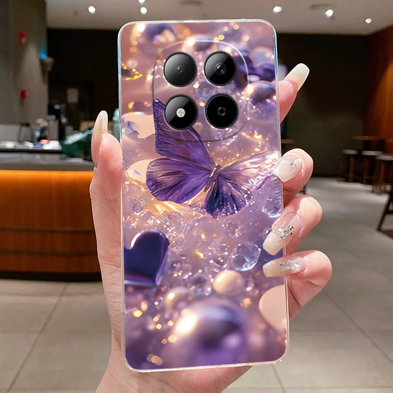 Funda para Teléfono Xiaomi Redmi Note 15 Pro 4G, Carcasa Protectora con Diseño de Lazo de Mariposa, Transparente, de Silicona TPU Suave