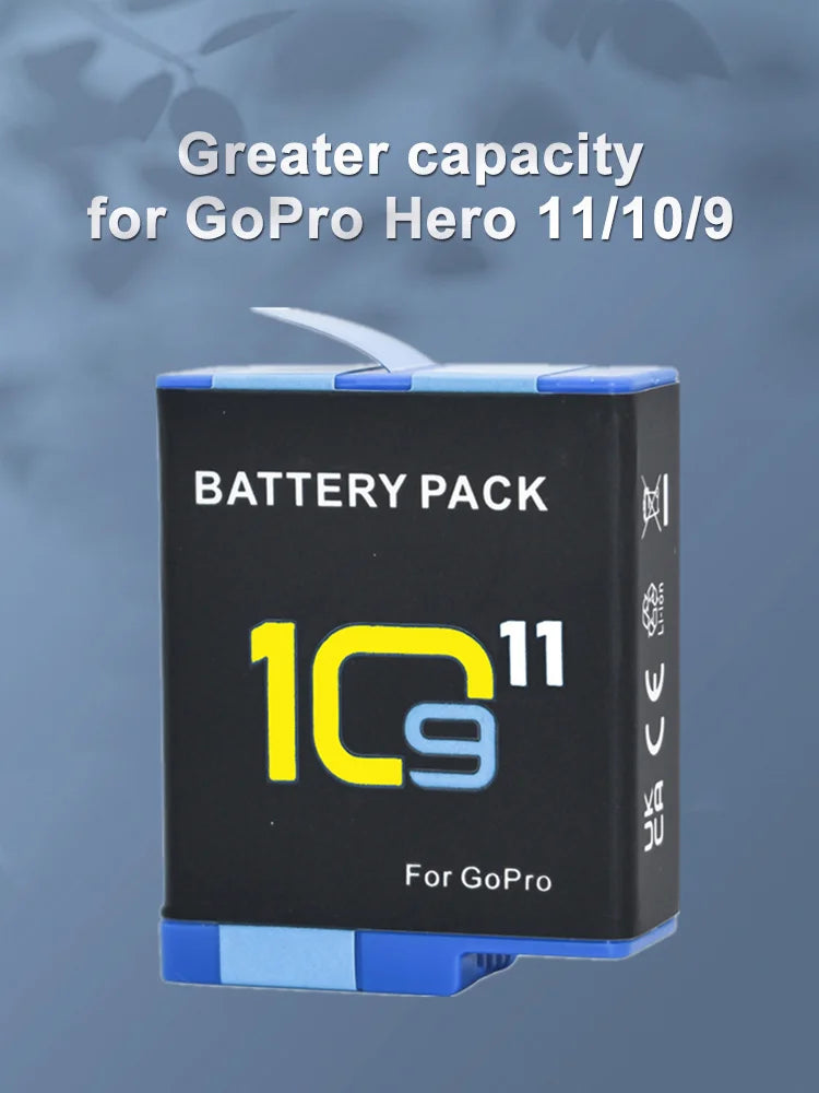 Batería de 2000mAh para GoPro Hero 11 10 9, paquete de batería de iones de litio, almacenamiento de batería de cámara de movimiento para baterías recargables GoPro Hero9
