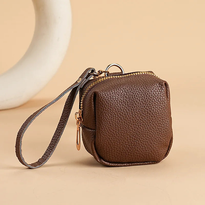 Nueva Mini Bolsa de Monedas para Mujer, Portátil, para Guardar Lápiz Labial, Monedero de Cuero PU de Moda, con Correa Antipérdida, Bolsa para Llaves, Tarjetero Pequeño