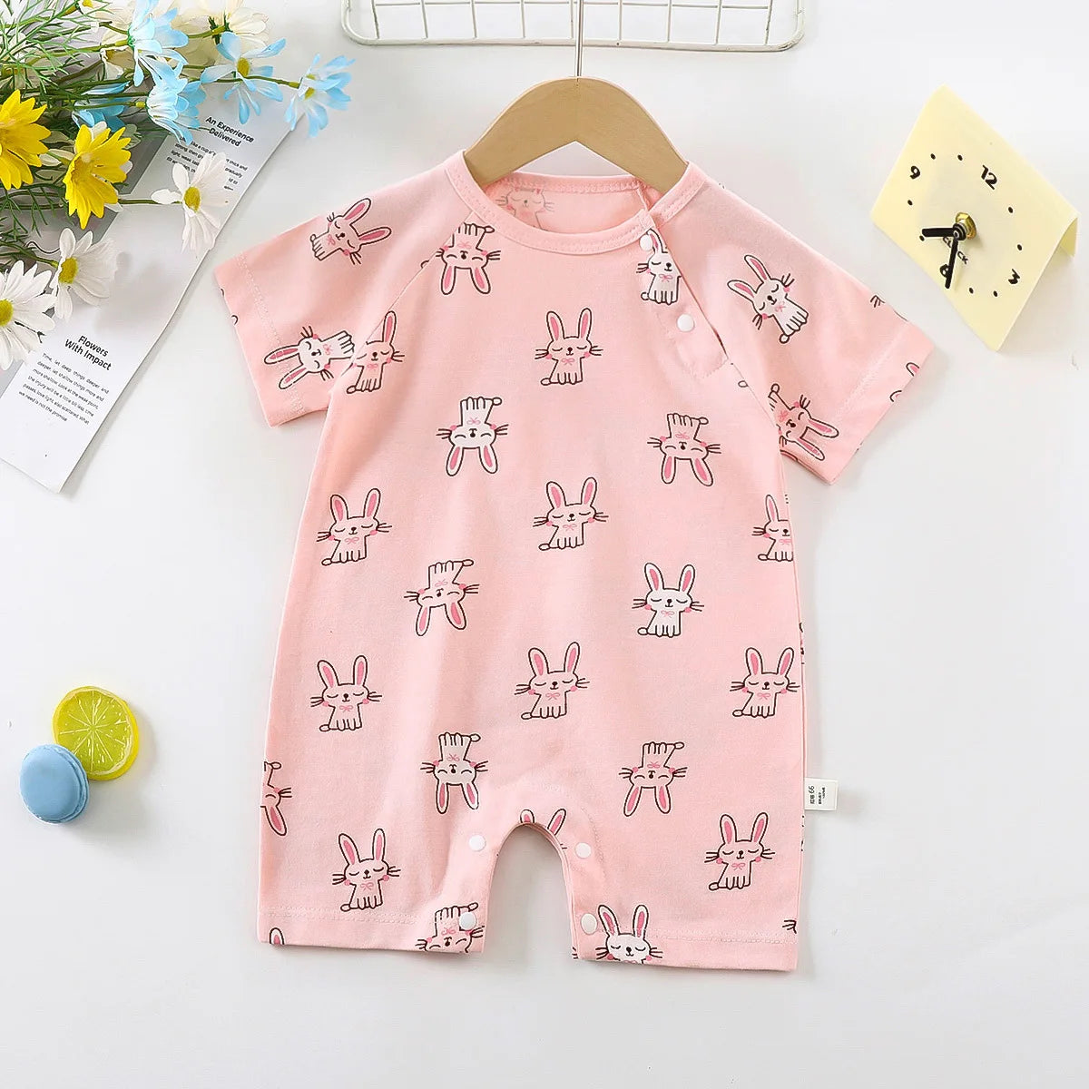 Monos de dibujos animados para bebé, mono de algodón transpirable de verano de manga corta para recién nacidos, niños y niñas, ropa para gatear