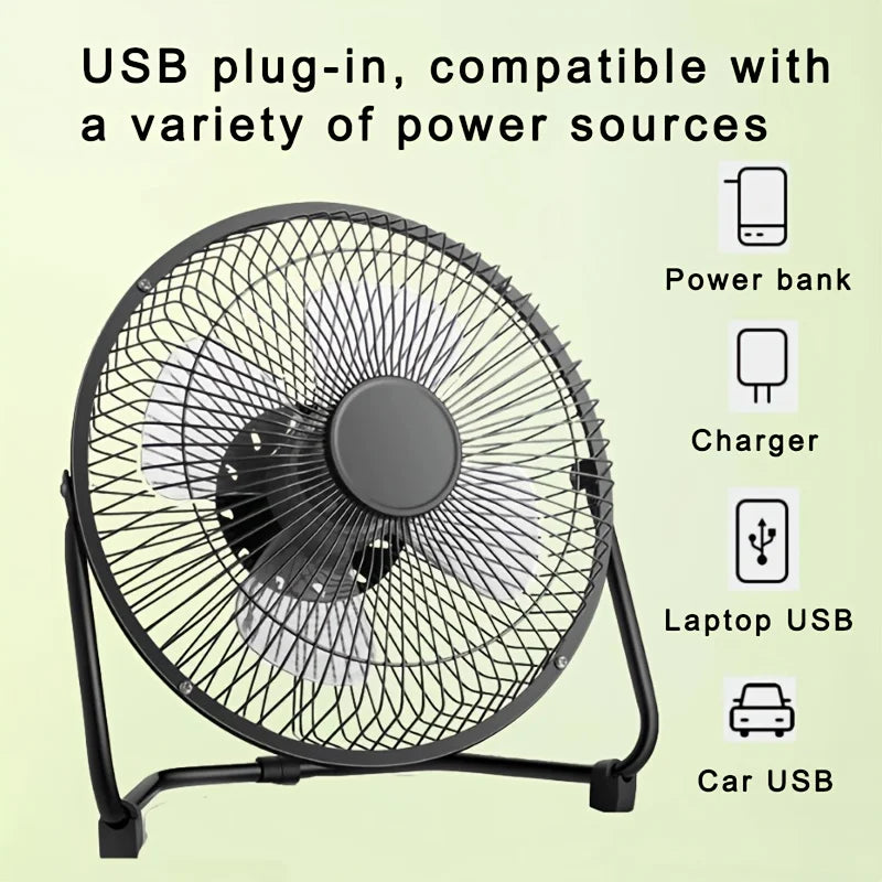 Ventilador de escritorio eléctrico USB portátil de 8 pulgadas con 2 velocidades ajustables, 4 aspas para un flujo de aire potente y rotación de 360° °   Ángulo Ajustable