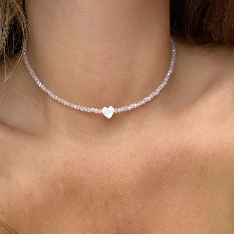 Collar con colgante de cadena con borlas a la moda para mujer, cadena de perlas de imitación y cristal transparente bohemio, joyería, regalo de San Valentín N0538