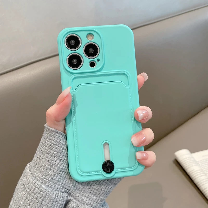Con tarjetero funda de teléfono para iphone 16 13 14 12 11 15 pro max funda suave para iphone x xs xr max funda protección de cámara