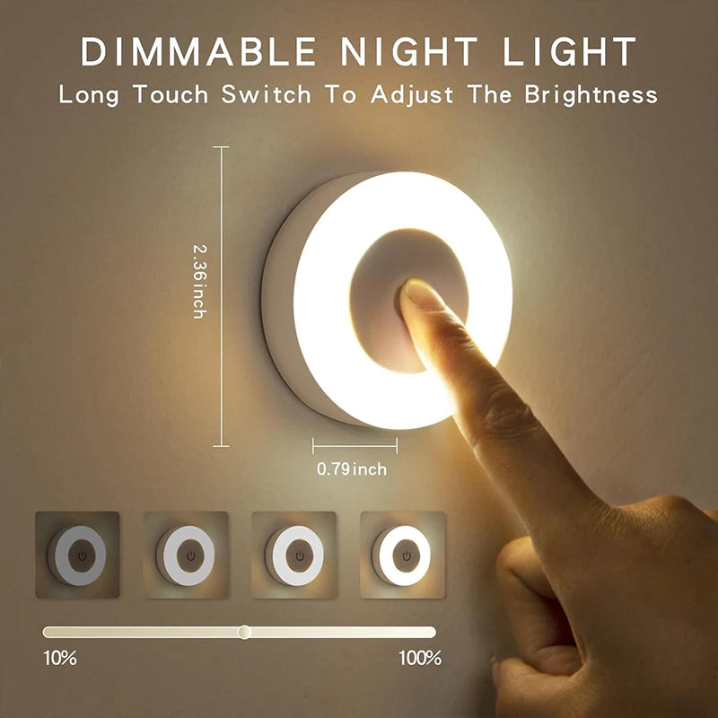 Luces LED de noche con Sensor táctil, lámpara de noche de pared regulable de 3 colores, recargable por USB, magnética, para habitación, pasillo y dormitorio, 1-6 uds.