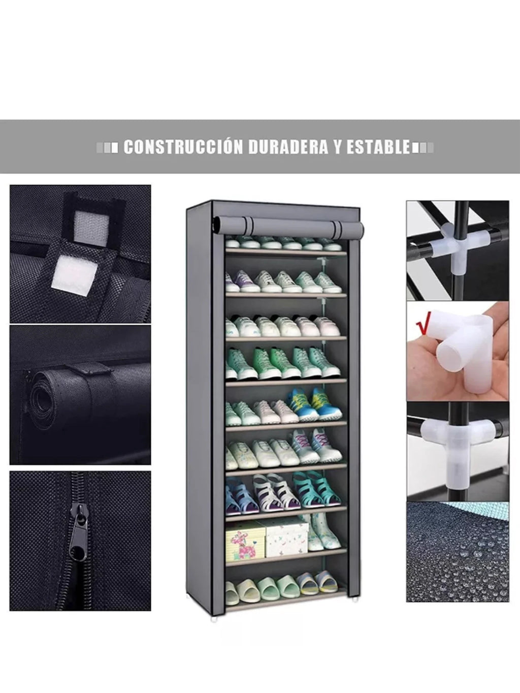 Zapatera con Cubierta de Tela con 9 Niveles Organizadores de Zapatos, Estructuras de Acero y Conectores de Plástico, Para Almacenar y Guardar los Zapatos