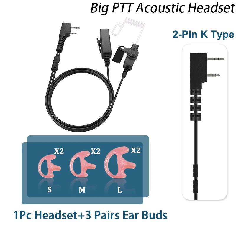 Auricular de seguridad con tubo de aire acústico oculto tipo K de 2 pines, auricular con micrófono para Walkie Talkies, auricular para Radios Kenwood Baofeng