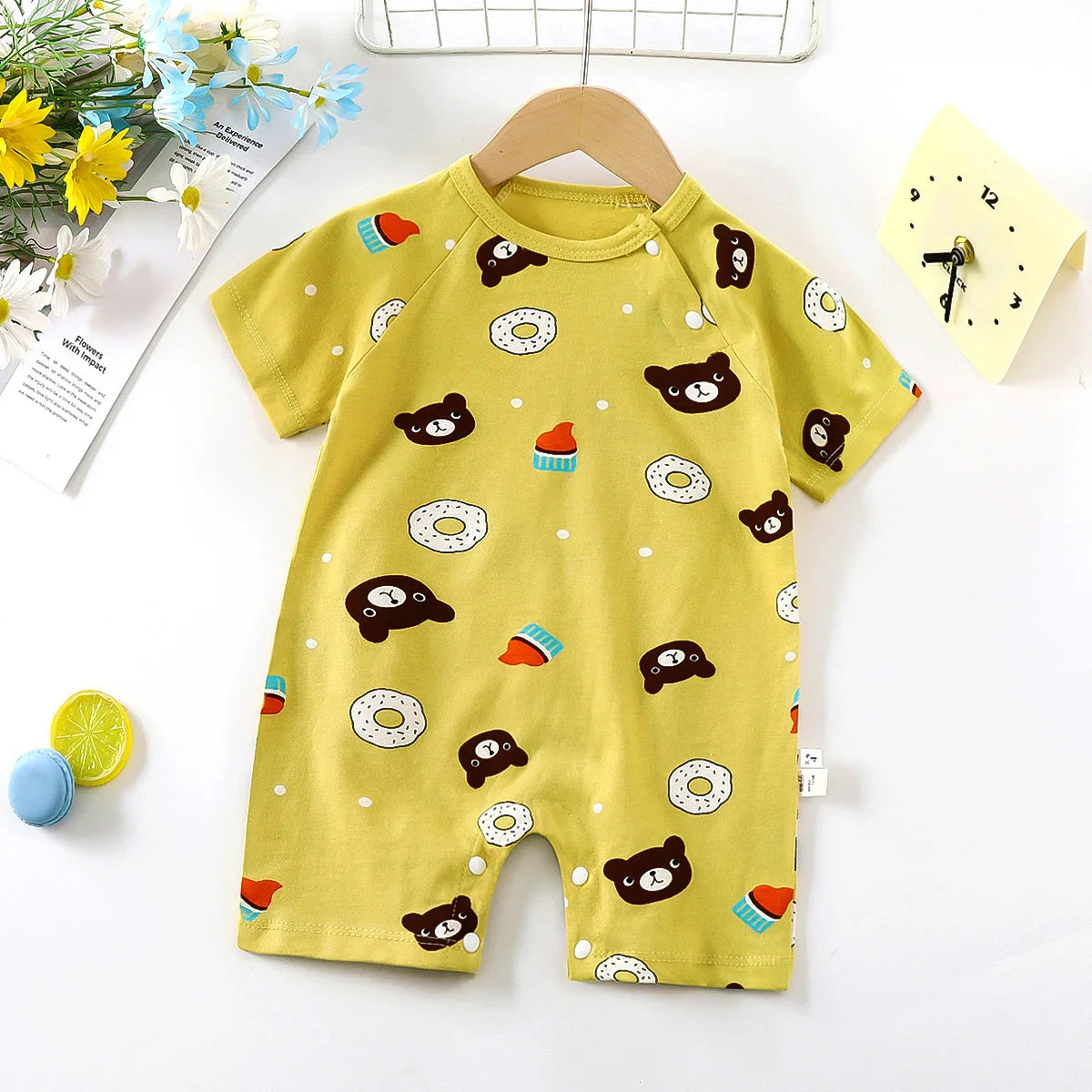 Monos de dibujos animados para bebé, mono de algodón transpirable de verano de manga corta para recién nacidos, niños y niñas, ropa para gatear