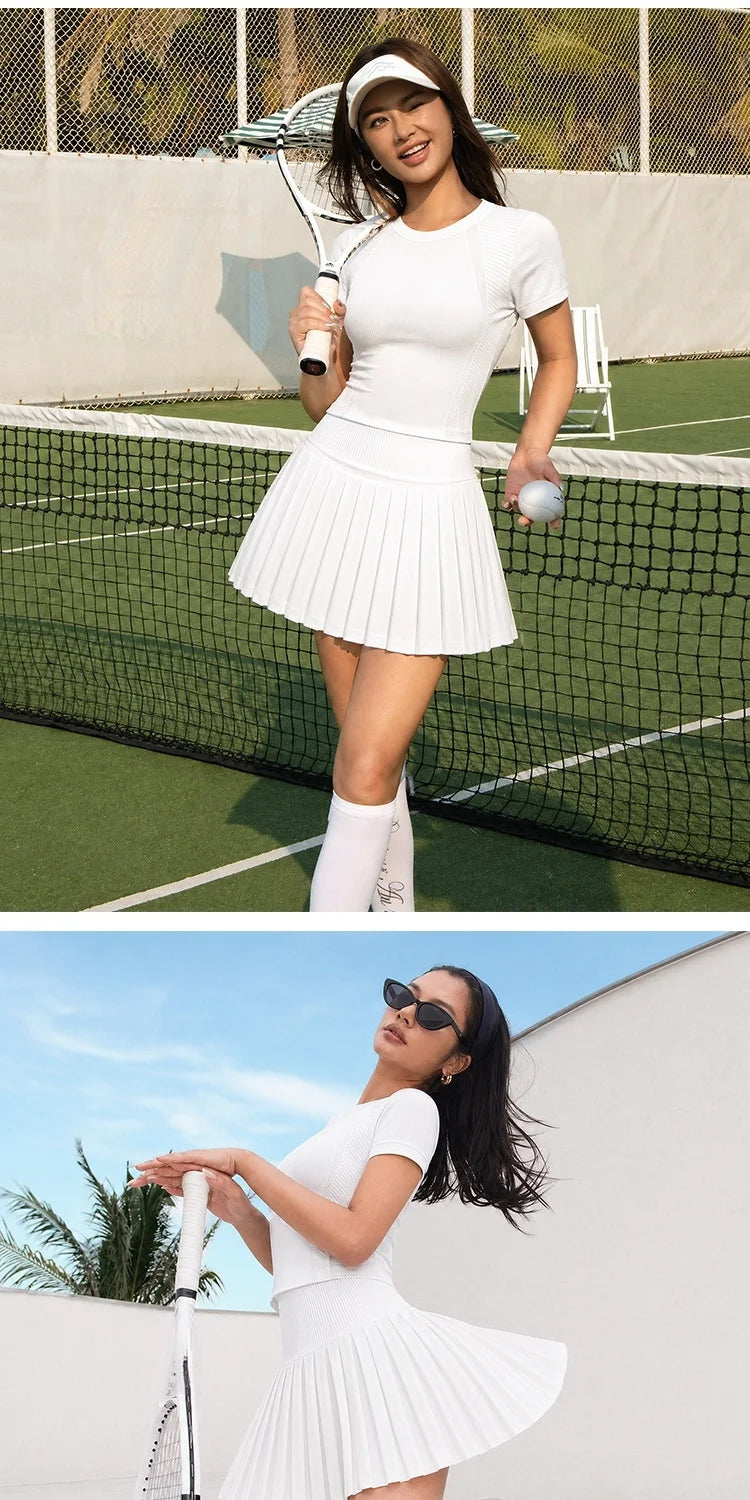 Conjunto de Falda de Tenis y Golf de Malla Transpirable sin Costuras, Ropa Deportiva de Secado Rápido para Exteriores, Primav...