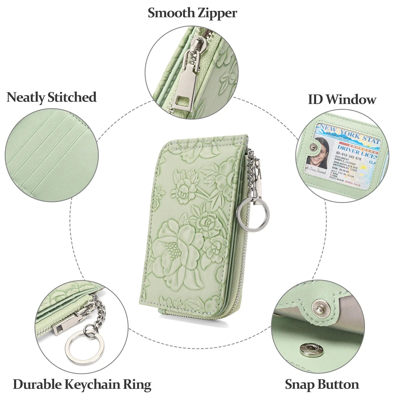 Monedero con cremallera para mujer con diseño en relieve de llavero, múltiples ranuras para tarjetas, billetera de gran capacidad, accesorios de moda