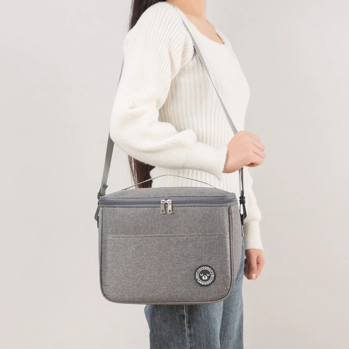 Bolsa térmica portátil con correa para el hombro, bolsa para lonchera, bolsa de almuerzo impermeable y gruesa para estudiantes.