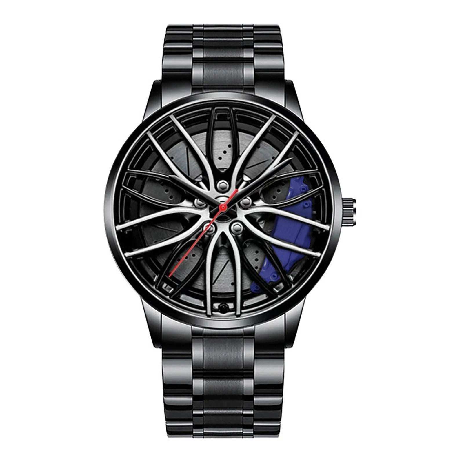 Reloj de pulsera de cuarzo para hombre, de acero inoxidable, a la moda, con esfera deportiva, llanta de coche, cubo de rueda, relojes de pulsera de lujo para negocios