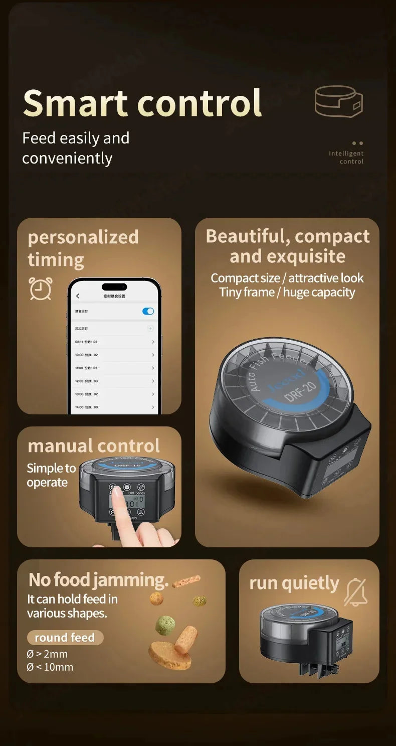 Jebao DRF-comedero automático inteligente para peces de acuario, con sincronización Digital, Control BT, alimentación, pecera pequeña, dispensador de alimentos inteligente