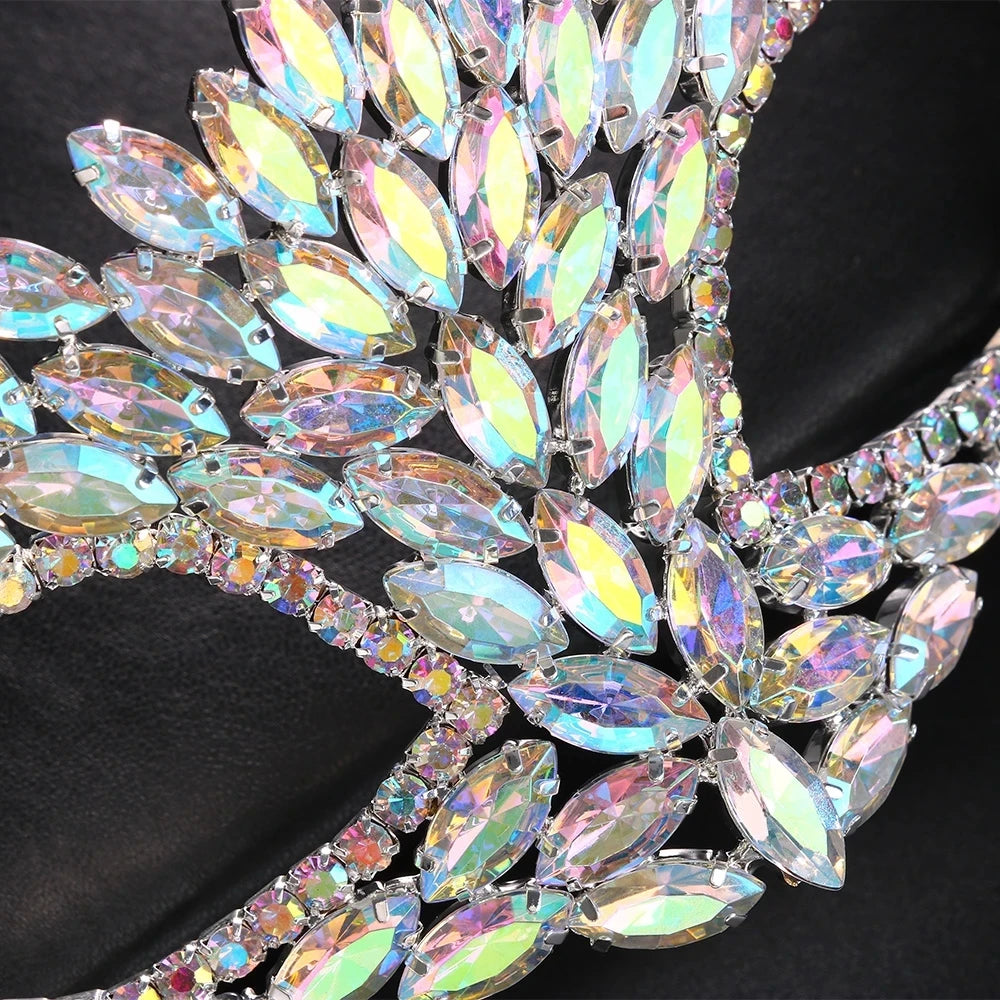 XSBODY Máscara de Halloween para mujer, disfraz de Cosplay, brillos indios, moda, cara Sexy, joyería completa, máscara Rave con diamantes de imitación de cristal, regalo
