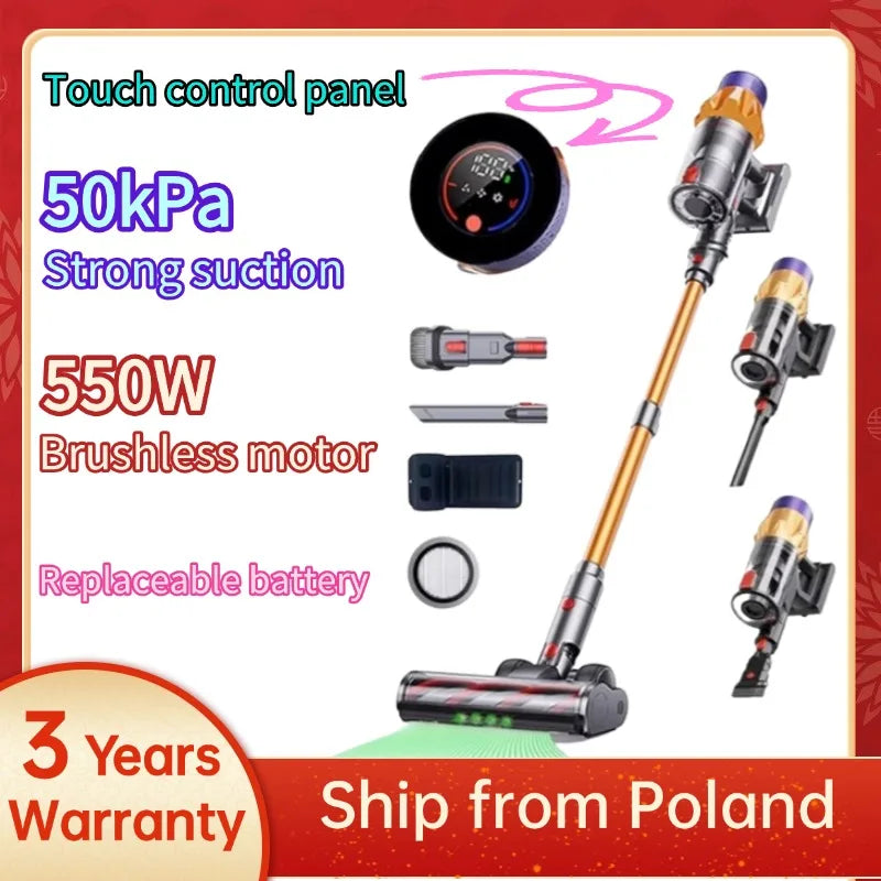 MPQU-aspiradora inalámbrica con pantalla táctil, 50kPa, 550W, batería extraíble, 3 modos de alimentación, escoba eléctrica recargable