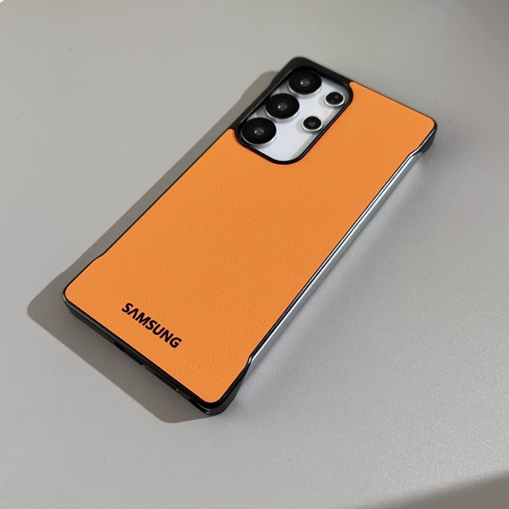 Funda de teléfono con textura de cuero de negocios ultrafina sin marco Samsung Galaxy S25 Ultra S24 Plus S25 Edge mate cubierta suave a prueba de golpes
