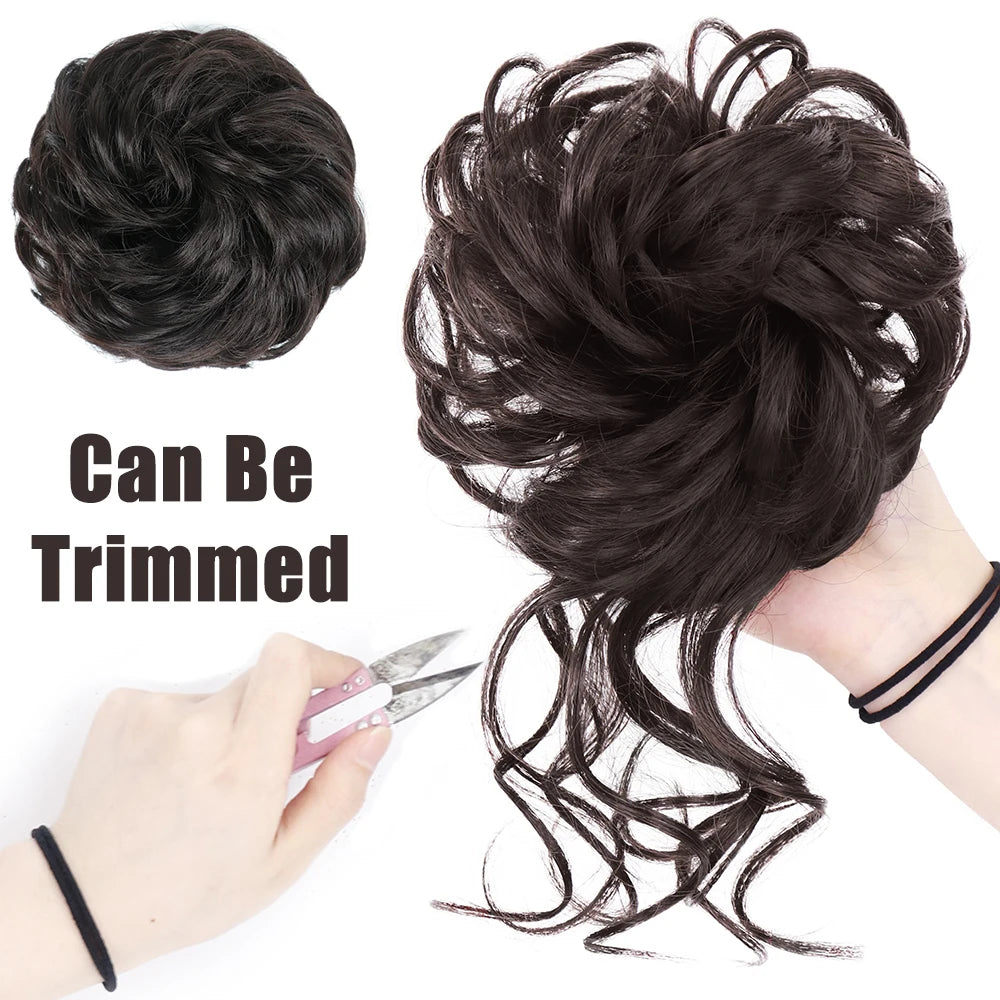 AZQUEEN moño de pelo sintético moño Natural gris desordenado banda para el cabello rizado elástico Scrunchy piezas de cabello falso para mujeres horquillas