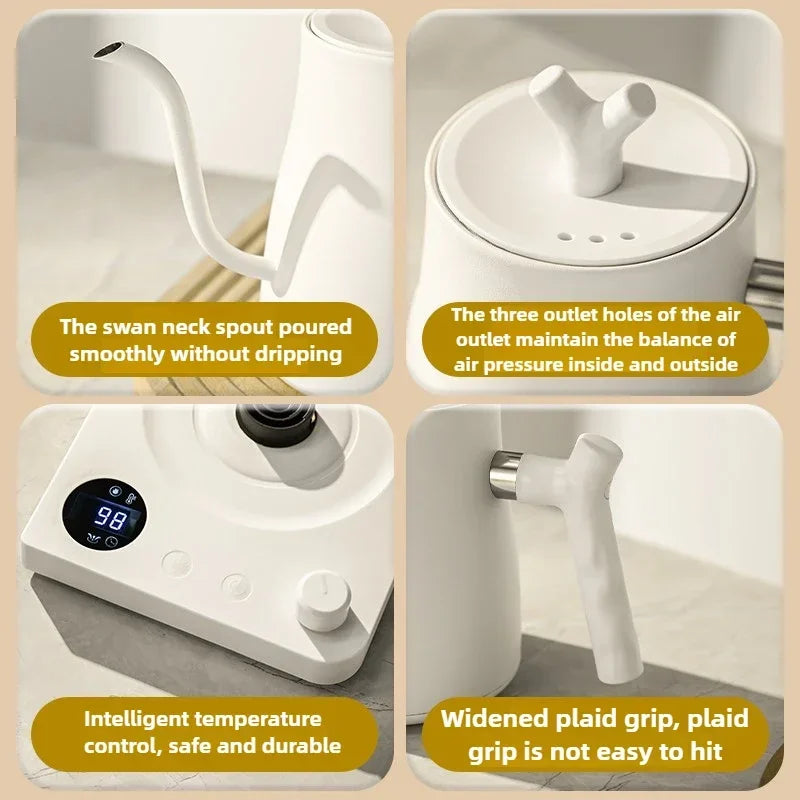 Tetera eléctrica con cuello de cisne de 1000W, cafetera de acero inoxidable 304 de 1000ml, pantalla LED de temperatura inteligente para café y té