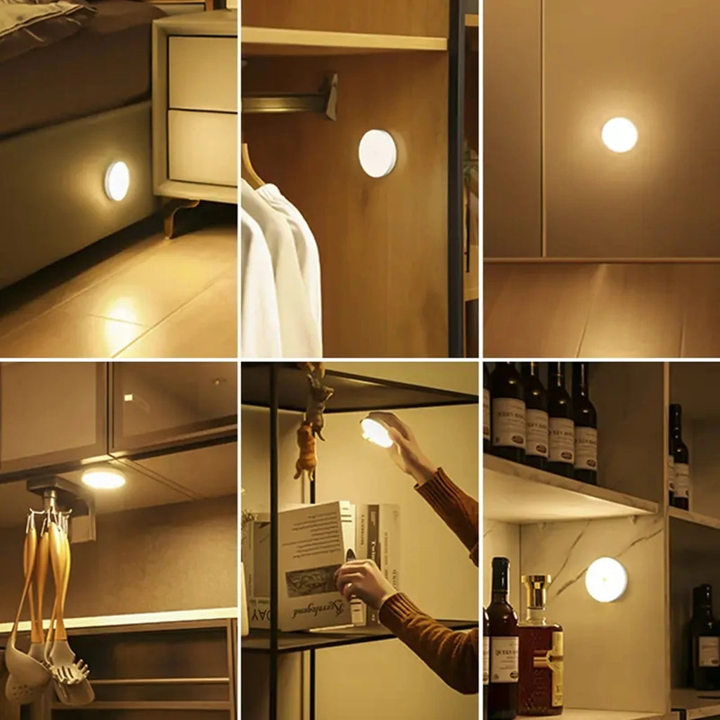Luz nocturna magnética de luz blanca/cálida con sensor de movimiento, detección de 3-6M, lámpara LED regulable recargable para armario de dormitorio