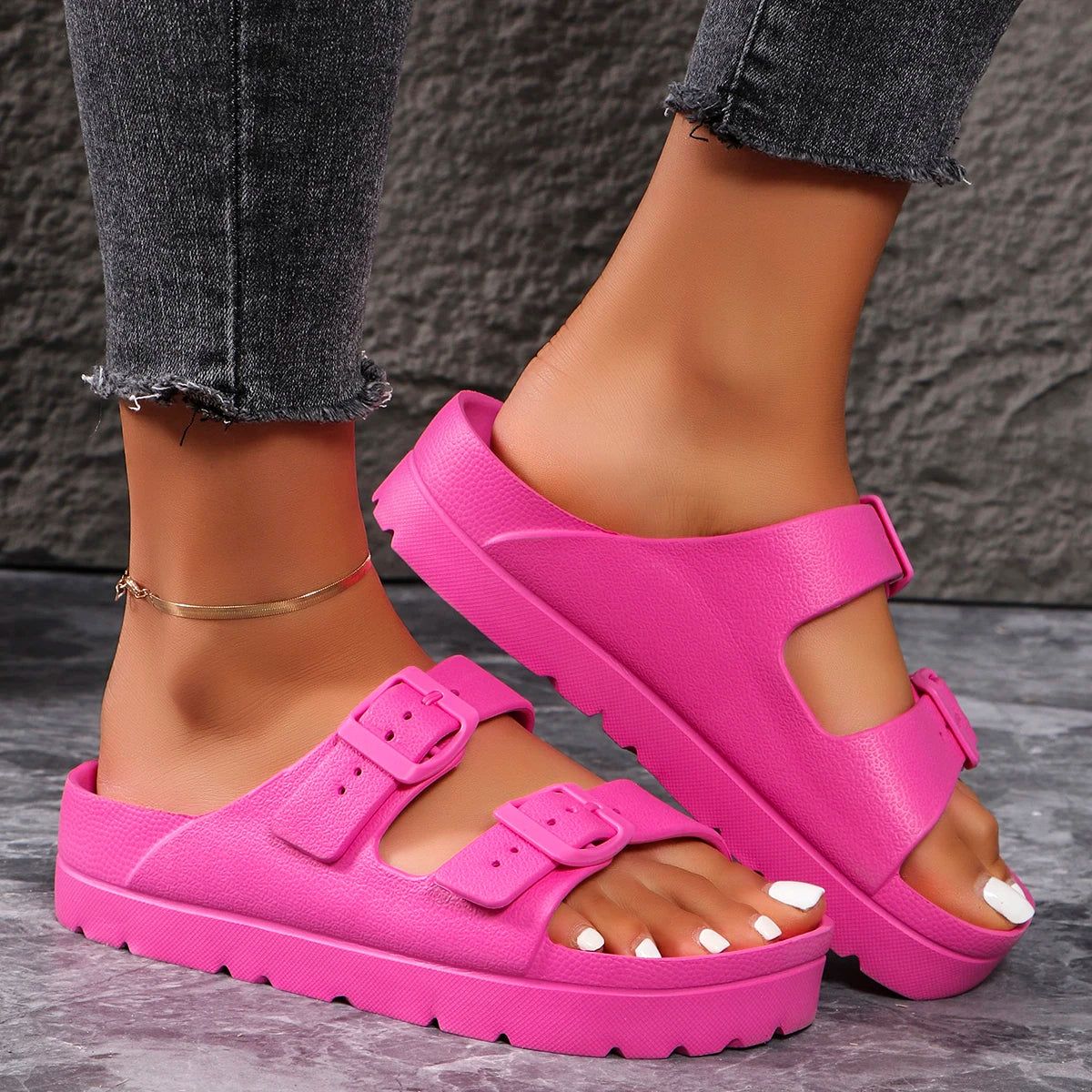 Zapatillas de plataforma de verano para mujer, sandalias de playa sin cordones con hebilla ajustable, chanclas ligeras y cómodas de EVA, suelas gruesas de 4cm