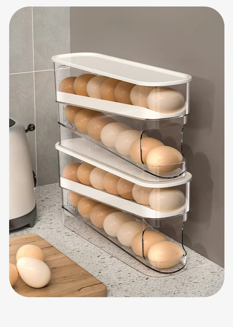 Caja de huevos tipo diapositiva, doble rodillo automático para huevos, puerta lateral para refrigerador, almacenamiento de huevos, soporte para huevos para encimera de cocina