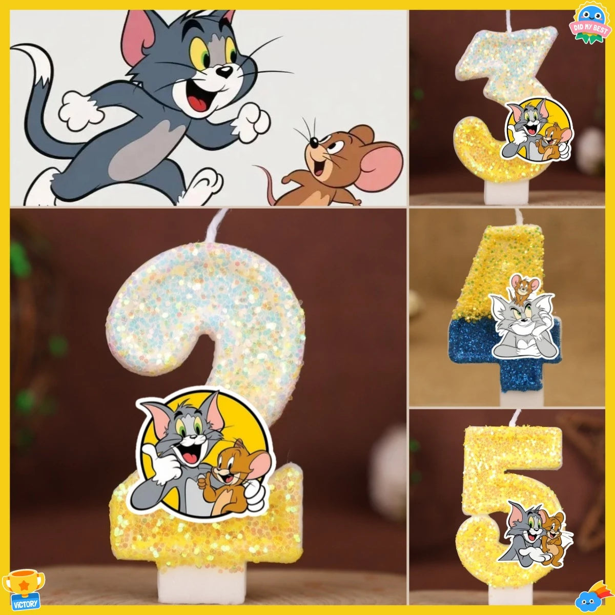 Velas con Números de Anime Tom y Jerry, Decoración para Pastel de Cumpleaños, Figura de Anime, Artículos para Pastel de Feliz Año Nuevo, Regalos