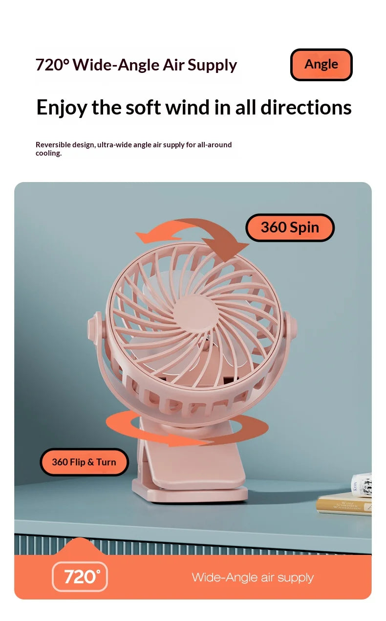 Ventilador Portátil Recargable con Clip HOMEFISH 720 °   Ventilador Colgante Giratorio con Luz Nocturna, Enfriador de Aire para Acampar al Aire Libre