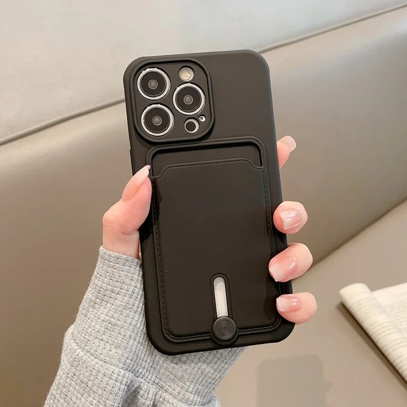 Con tarjetero funda de teléfono para iphone 16 13 14 12 11 15 pro max funda suave para iphone x xs xr max funda protección de cámara