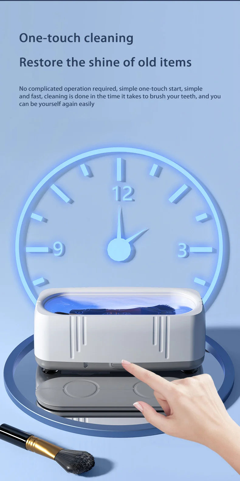 Limpiador Ultrasónico de Gafas de 48KHz de Alta Frecuencia, Limpiador de Lentes Automático con Luz Azul USB, Máquina de Limpieza de Joyas para el Hogar